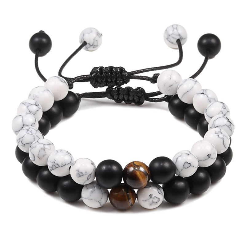 Men Bracelet Tiger Eye Stone Braided Bracelet Black Matte Natural Stone Beads Bracelet