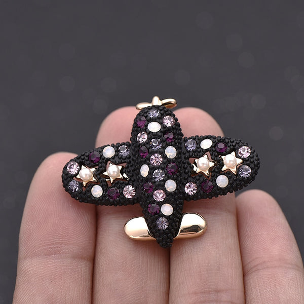 Cute Cartoon Airplane Brooches For Sweater Corsage Coat Pin Crystal Badge Brooch
