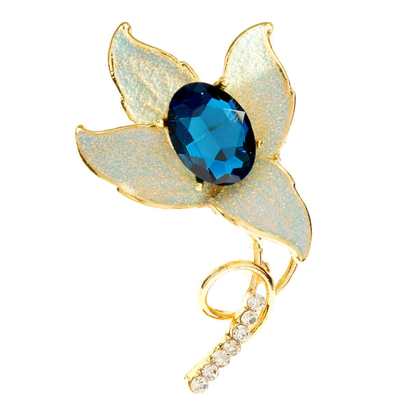 Rhinestone Enamel Lily Flower Brooch