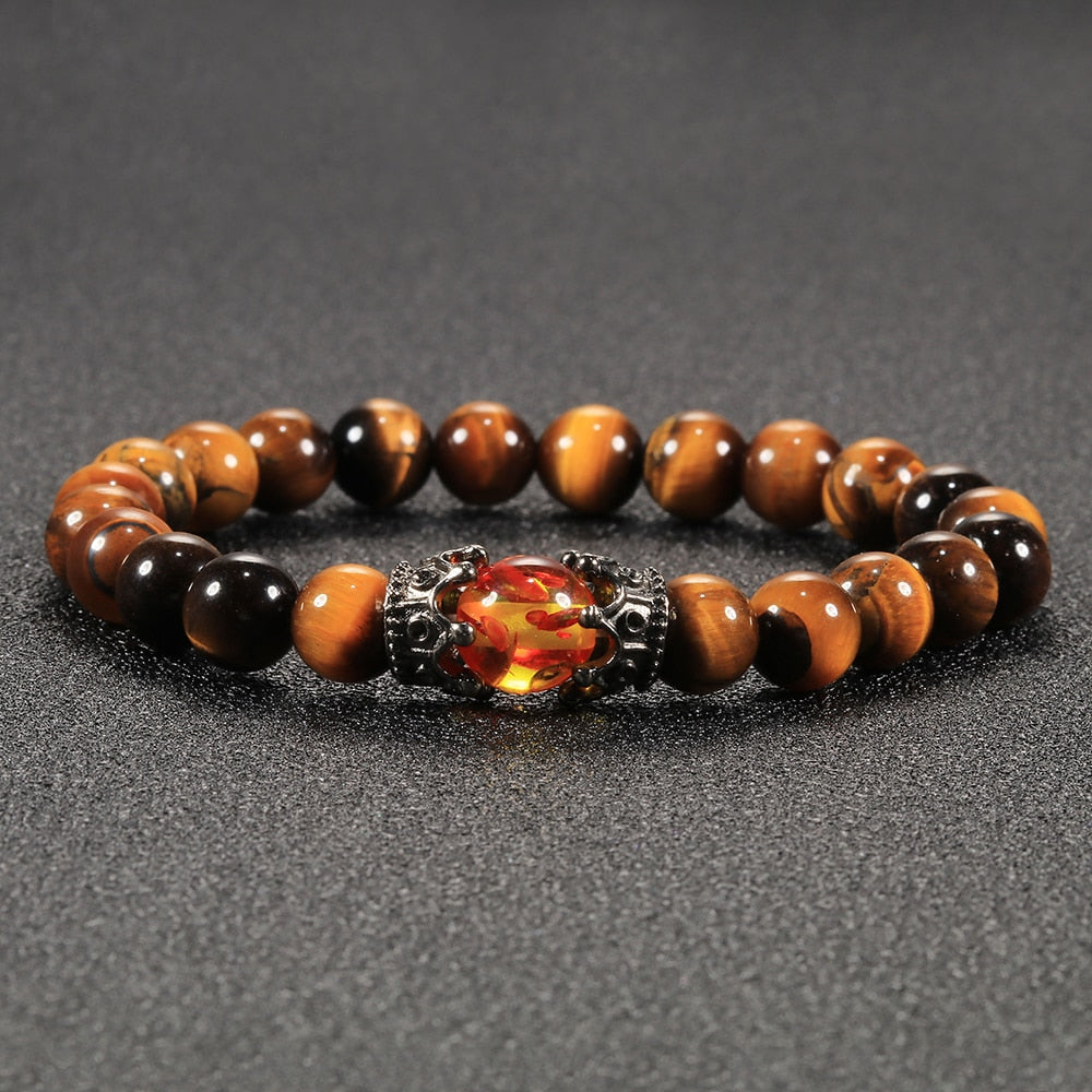 Tiger Eye Beaded Bracelets Bangles Men Braided Rope Healing Balance