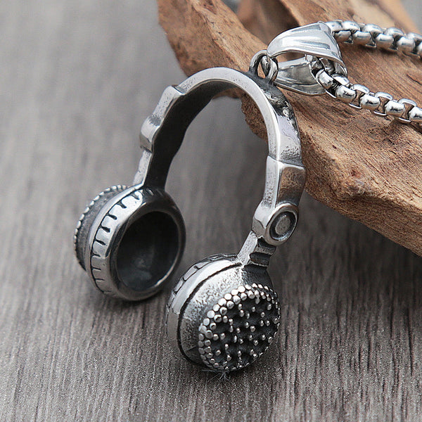 Collar con colgante de auriculares de DJ, estilo punk, hip hop y música, cadena larga para hombres y mujeres.