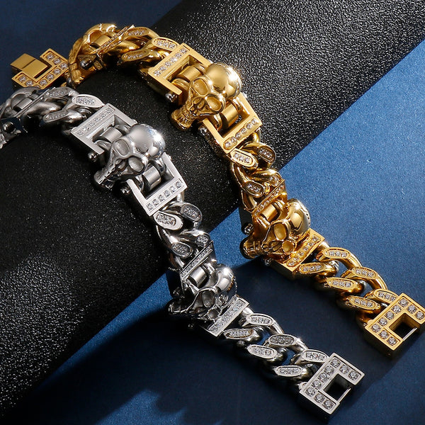 Pulseras de acero inoxidable de metal pesado con circonitas cúbicas para hombre