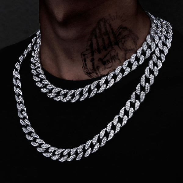 15mm Iced Out Cuban Necklace Chain Hip Hop Jewelry