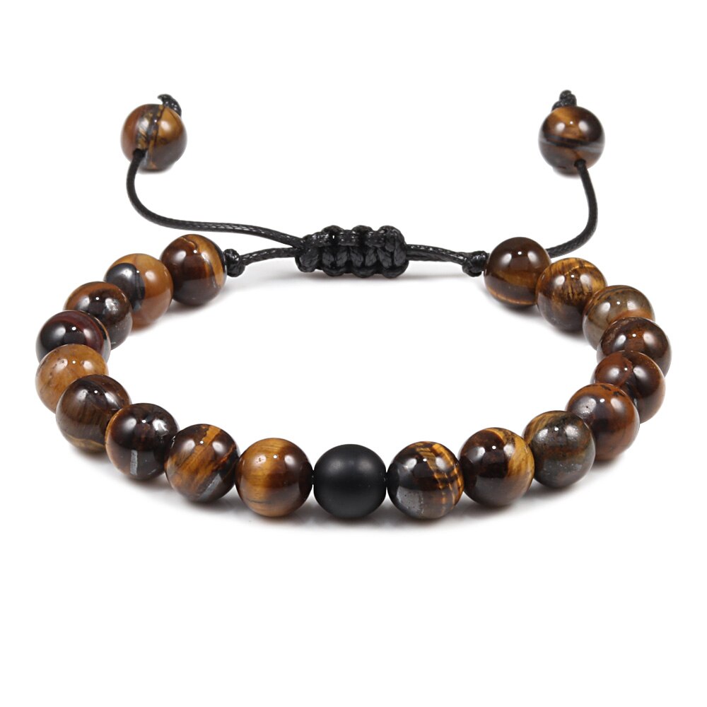 Tiger Eye Beaded Bracelets Bangles Men Braided Rope Healing Balance