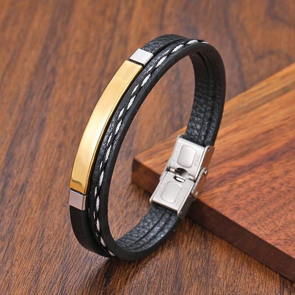 Pulsera de acero inoxidable con dijes para hombre y mujer, de cuero, estilo cubano.