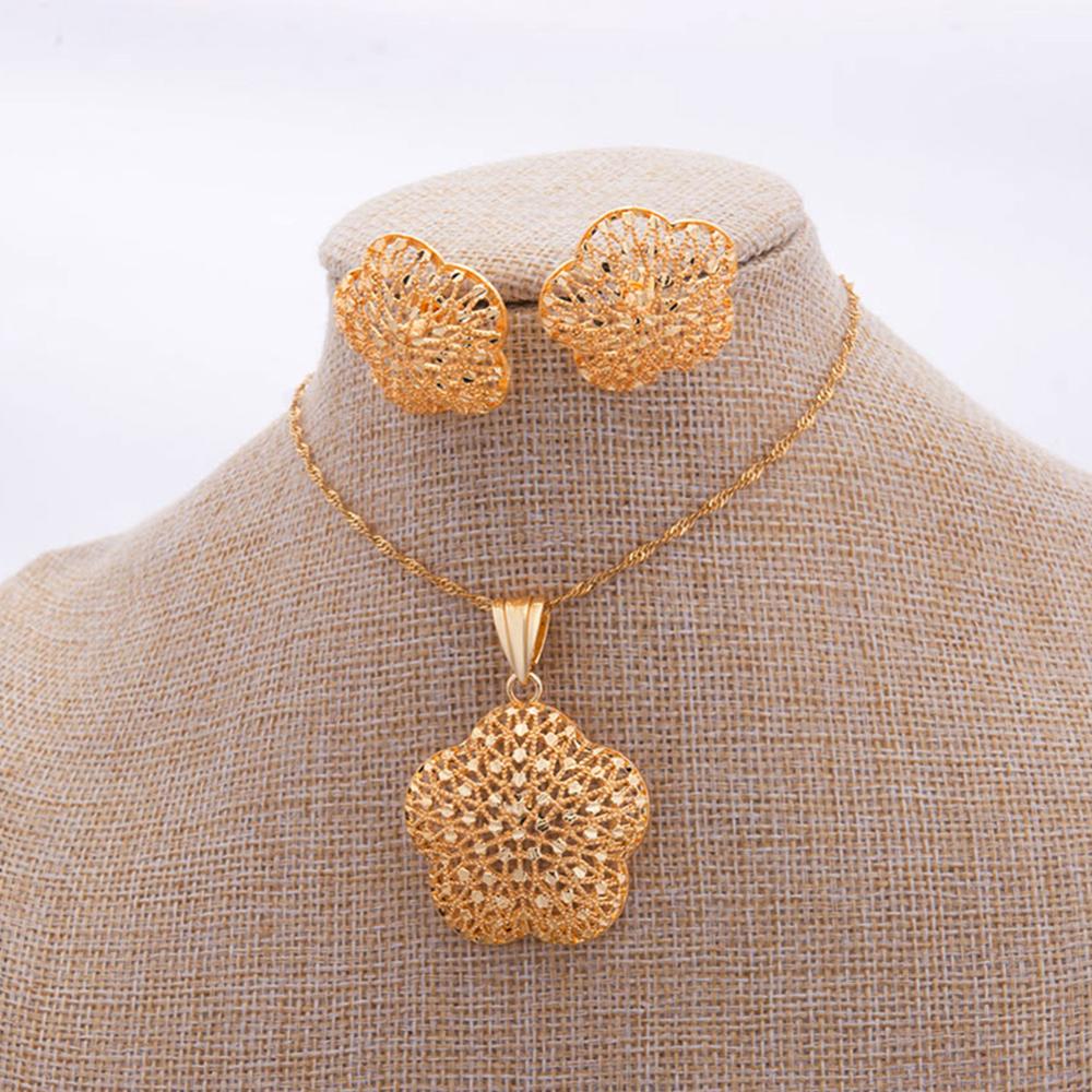 Dubai Luxury new 24K gold Jewelry sets for Women Indian bridal Ethiopia Necklace Earrings