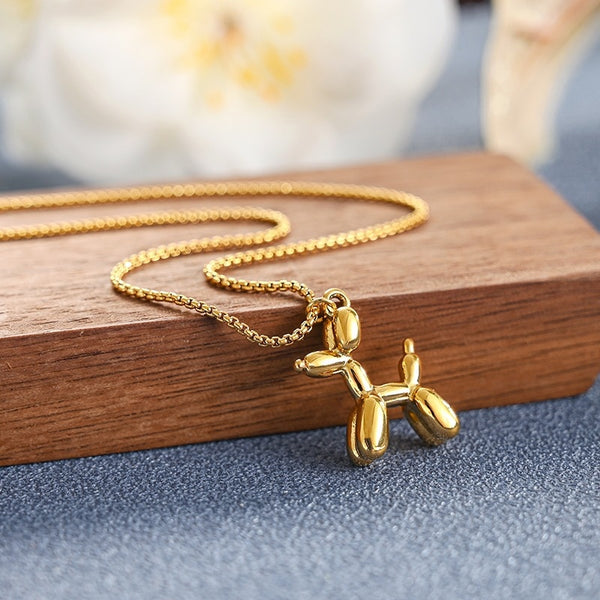 316L Stainless Steel Cute Style Balloon Dog Golden Pendant Necklace