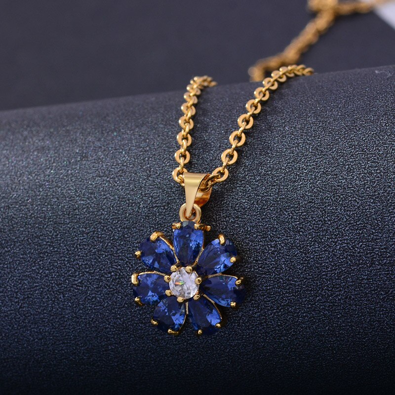 New Necklaces Gold color necklaces pendant chain Round blue stone Giving girl Friend gifts