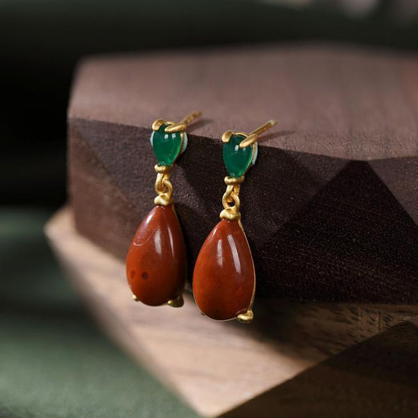 Nuevos pendientes de turmalina roja natural de Hetian Yunan en forma de gota