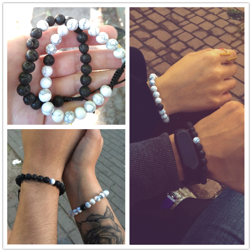 Couples Distance Braid Bracelets Natural Stone White And Black Ying Yang Beads Bracelet