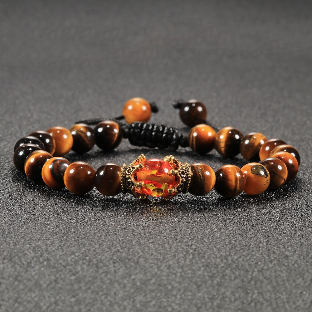 Tiger Eye Beaded Bracelets Bangles Men Braided Rope Healing Balance