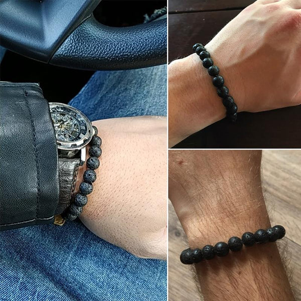 Pulsera de cuentas de piedra de lava natural para hombre, brazalete de cuentas de Buda tibetano