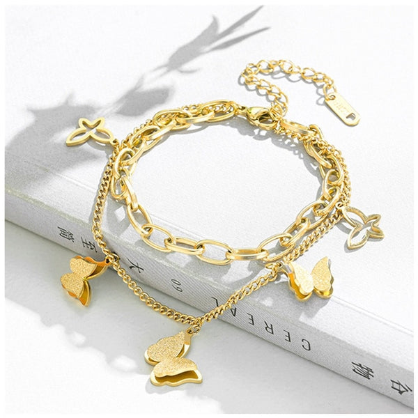 Pulseras de cadena gruesa de mariposa de dos capas y múltiples elementos de moda