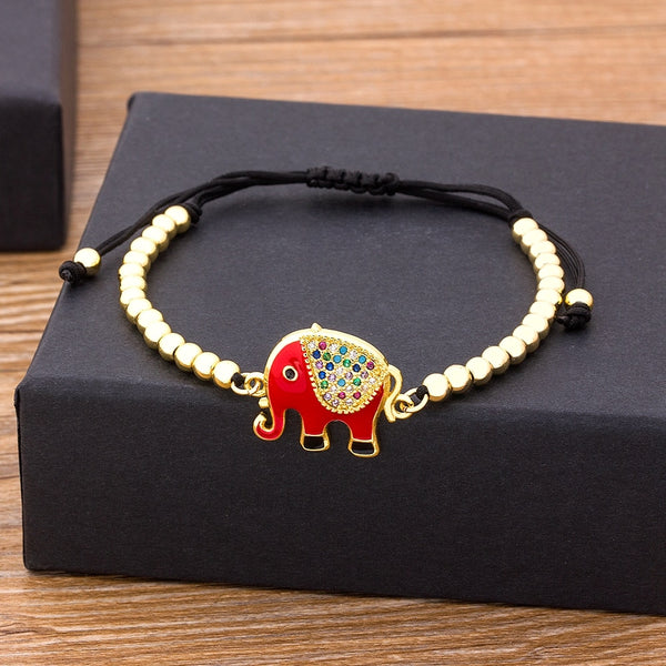 Pulsera de elefante hecha a mano, ajustable, de cobre de alta calidad, con cuentas de circonita cúbica, regalo de joyería
