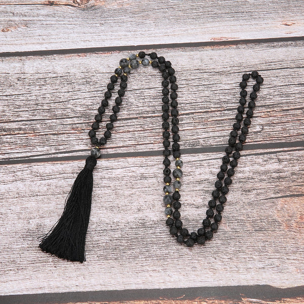 108 cuentas de mala de 6 mm, piedra volcánica anudada, joyería semipreciosa para meditación, para hombres y mujeres