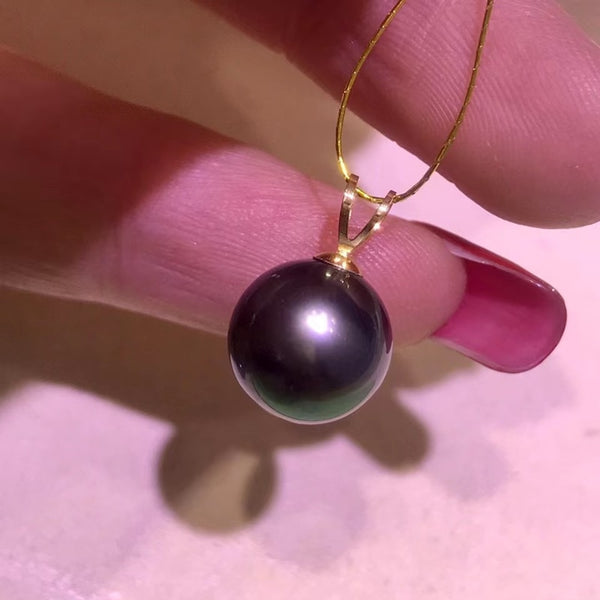 Colgante de perlas redondas negras de Tahití de 9-10 mm para mujer