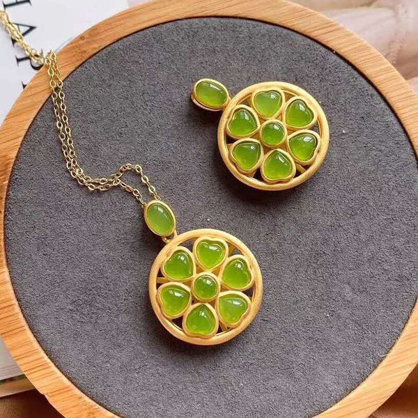 Nuevo collar con colgante de reencarnación de amor de jaspe hetiano natural con incrustaciones