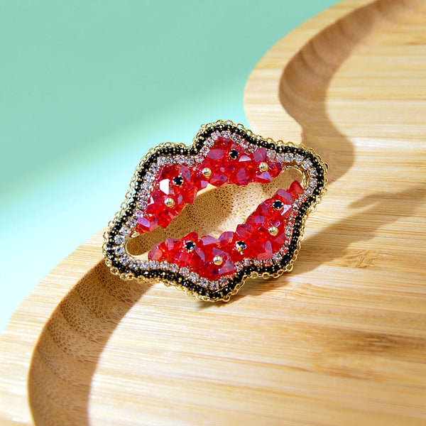 Hand Made Red Crystal Lip Brooches For Women