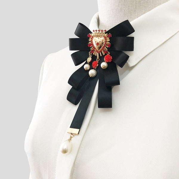 Fashion New Vintage Court Fabric Pearl Bow Brooch