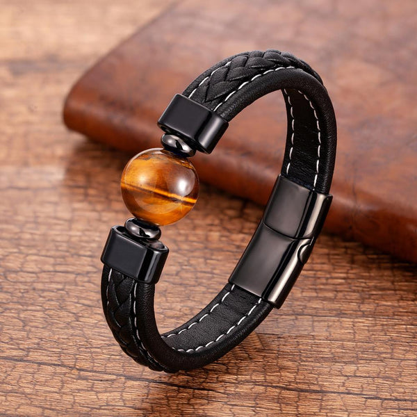 Pulseras de cuero genuino de moda para hombre con cierre de acero inoxidable y dijes