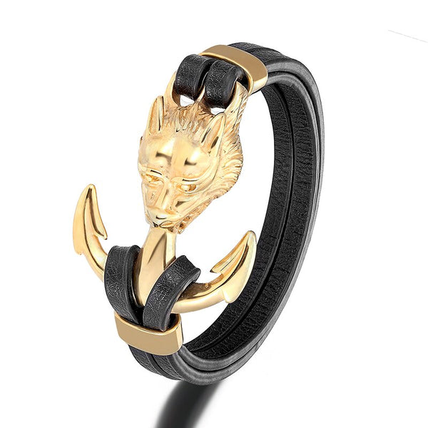 Pulsera de ancla para hombre, acero inoxidable, estilo punk, accesorios de lujo, pulseras de cuero dorado con dijes