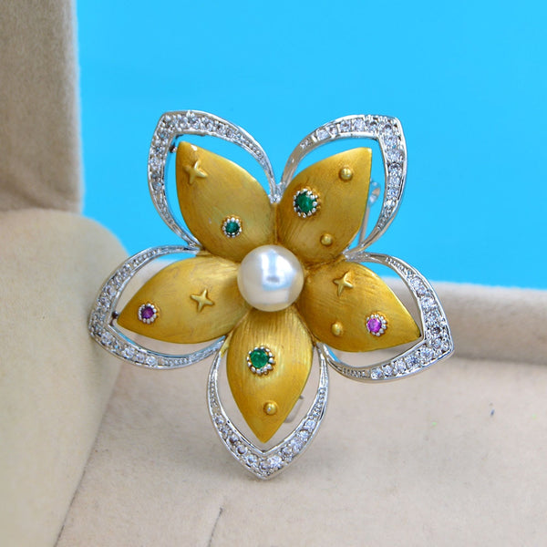 New Arrival Baroque Style Cubic Zirconia Flower Brooches For Women