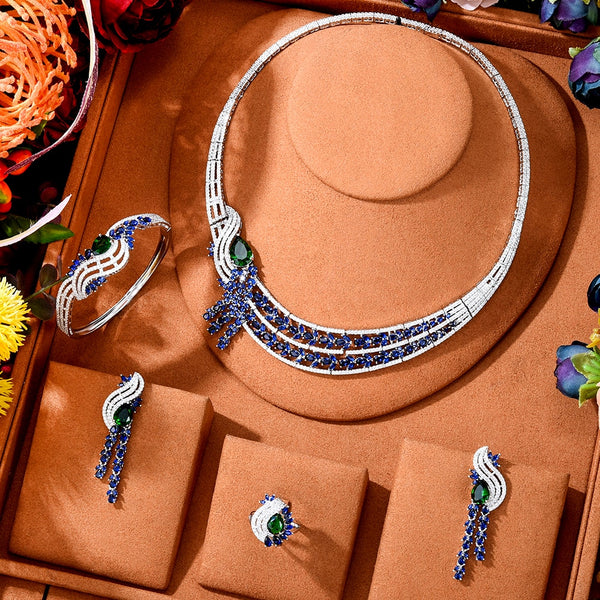 New Trendy Green Blue Mix UAE Jewelry Sets For Women