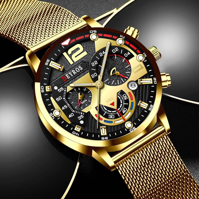Men Watch Luxury Gold Stainless Steel Mesh Belt Quartz Watches