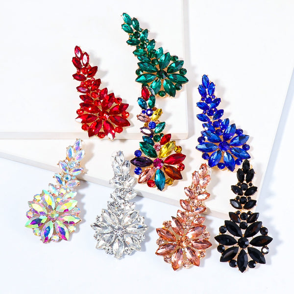 Nuevos pendientes largos colgantes de cristal con diamantes de imitación de colores