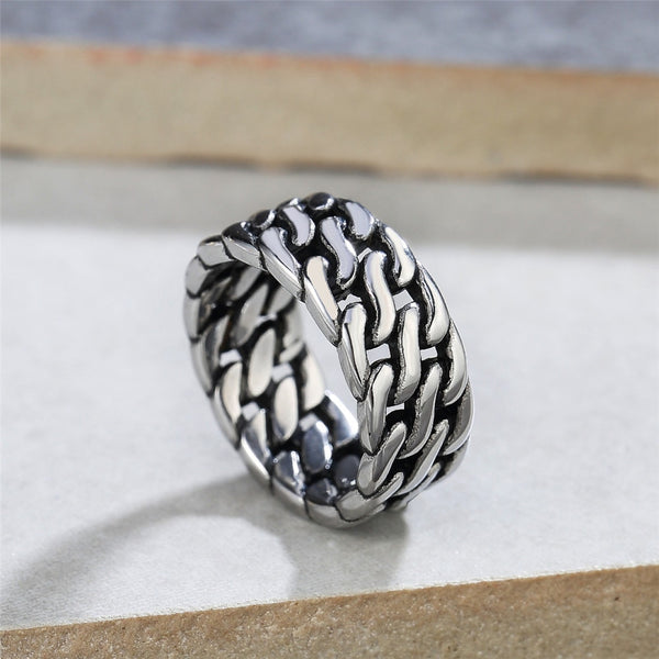 Anillo hueco tejido estilo punk hip hop de acero inoxidable con cadena de motocicleta para hombre
