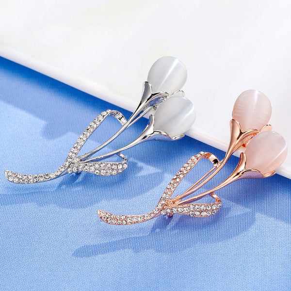 Tulip Brooches Women Fashion Pins with Rhinestone Opal Alloy Brooch