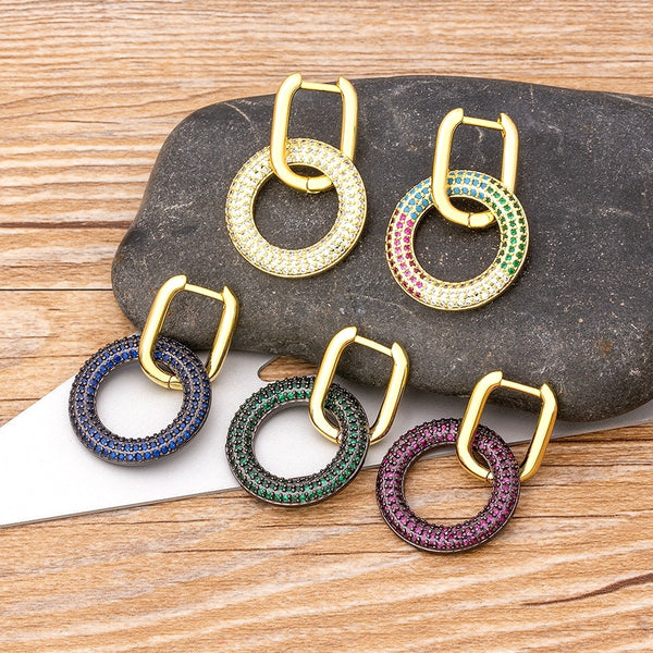 Nuevo diseño de pendientes colgantes redondos en 5 colores a elegir