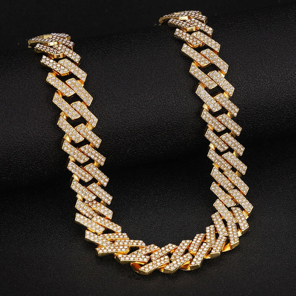 Collar de cadena de hip hop para hombre, 20 mm, rombos pesados, cadenas cubanas