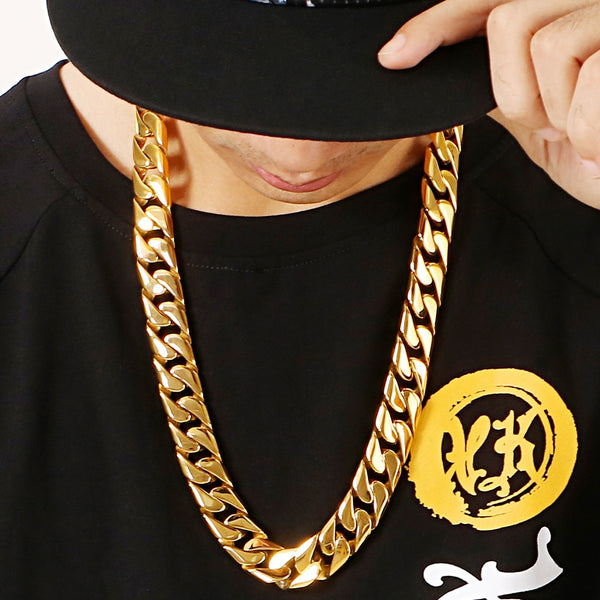 Luxury 17MM 25.6" Gold Plated Cuban Link Chain Necklace Men