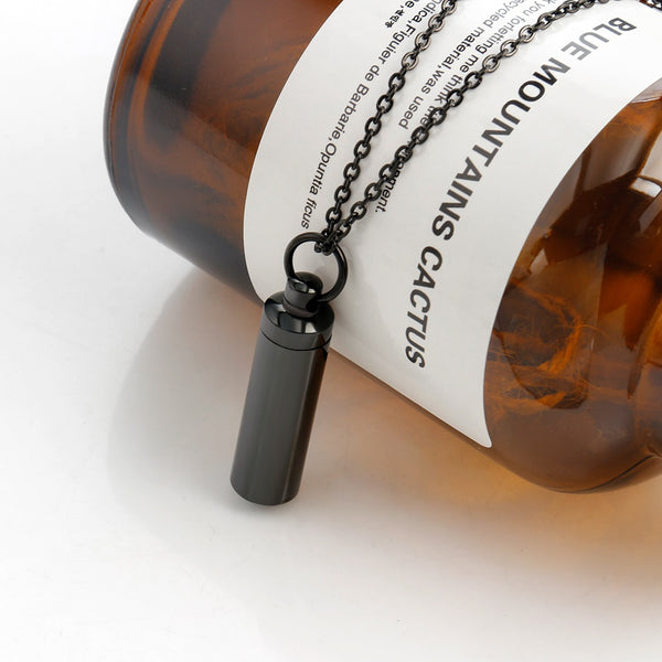 Collar con colgante cilíndrico negro de acero inoxidable 316L para hombre y mujer