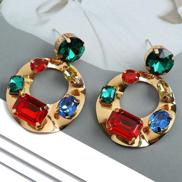 Pendientes colgantes de metal brillante, redondos y coloridos de moda