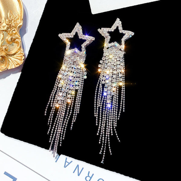 Pendientes largos de cristal con borlas de moda para mujer