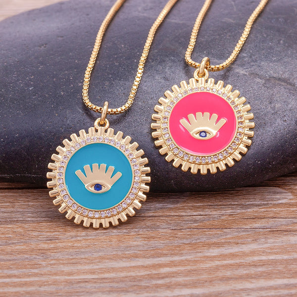 Colgante de mal de ojo con cadena de oro para mujer