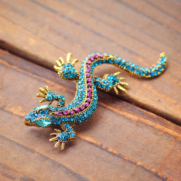 Broche y alfiler de lagarto con diamantes de imitación para mujer, diseño de geckos y dorcus para fiesta