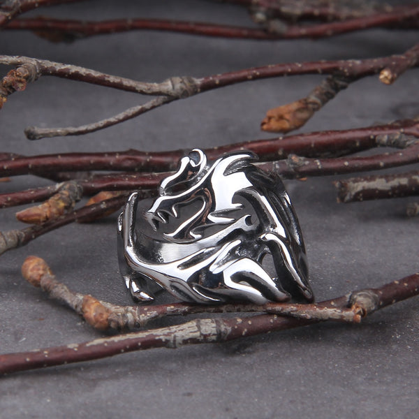 Anillos de dragón ajustables de acero inoxidable Vegvisir para hombre