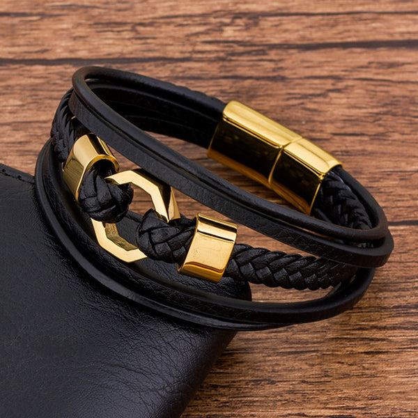 Pulsera de acero inoxidable con cuerda trenzada de lujo para hombre Tendy Fashion
