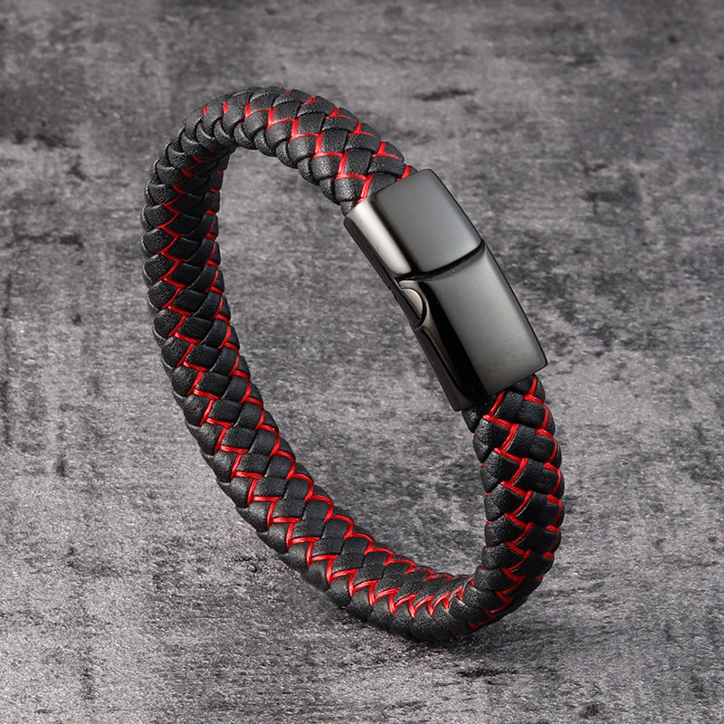 Trendy Red Genuine Leather Bracelet for Men