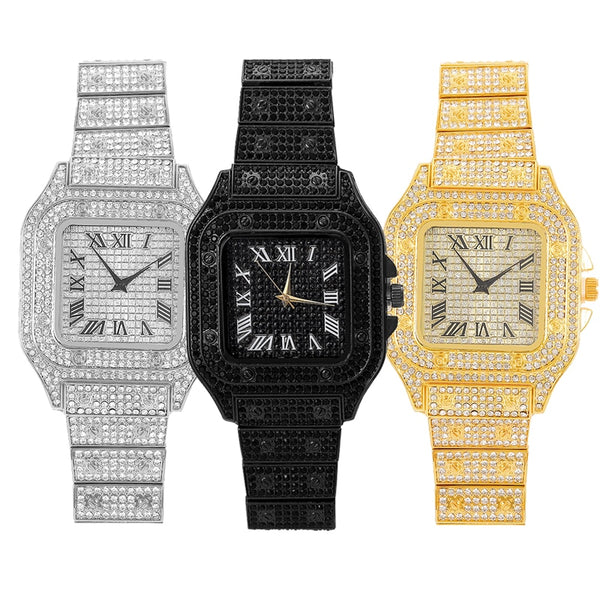Hip Hop Luxury Mens Iced Out Watches Date Quartz Wrist Watches