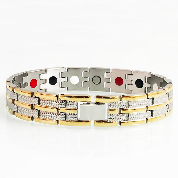 Pulsera magnética de acero inoxidable color dorado con iones negativos para hombre, con energía de germanio, para el cuidado de la salud.