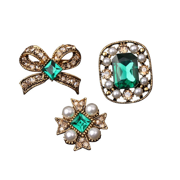 Broche vintage de 3 piezas con perlas y diamantes de imitación para mujer y hombre.