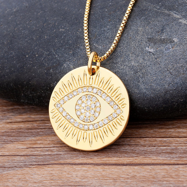 Colgante vintage de ojo malvado redondo para mujer