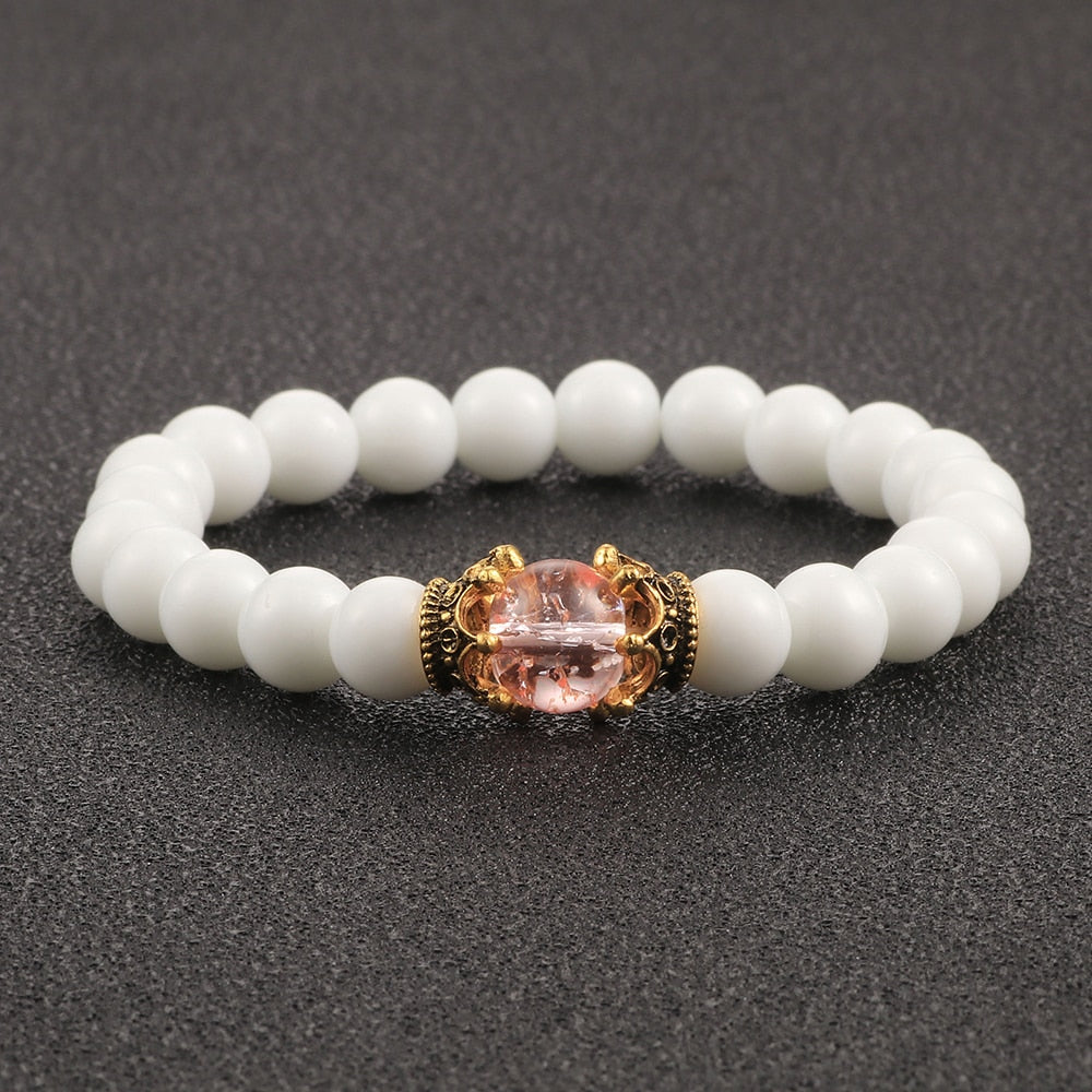 Charm Natural Stone Imperial Crown Bracelet White Yoga Beaded Bracelet For Men Women