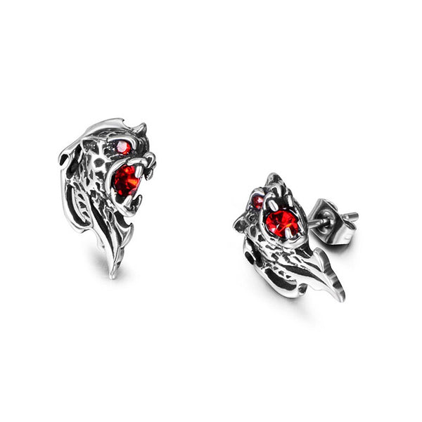 Pendientes vintage de acero inoxidable con cabeza de lobo vikingo para hombre
