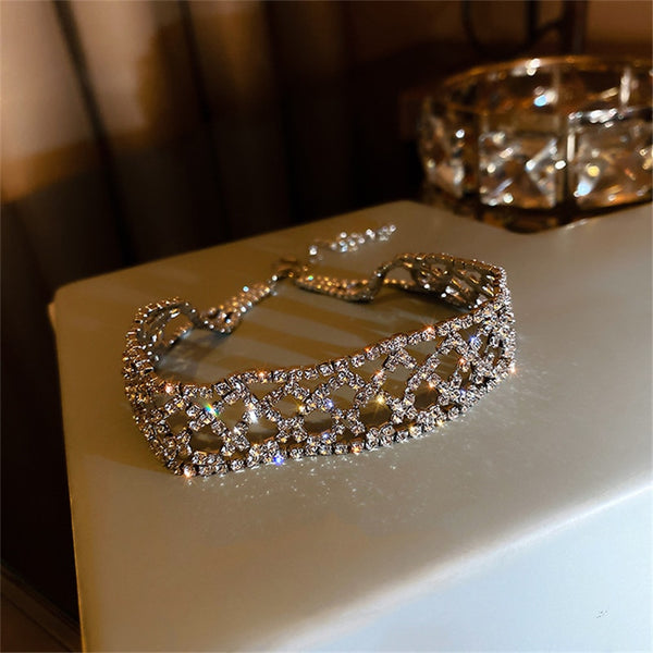 Geometric Hollow Mesh Crystal Choker Necklaces for Women