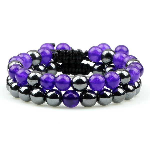 Pulsera de cuentas de hematita y ojo de tigre para hombre, juego de 2 unidades, piedra obsidiana negra natural